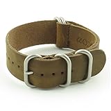 StrapsCo Leather G10 Nato Watch Strap with Matte Stainless Steel Rings
