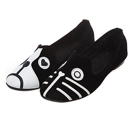 Women Ballet Flat Shoes Girl Cat Dog Face Low Heel Comfort Sandal Slip on Loafer