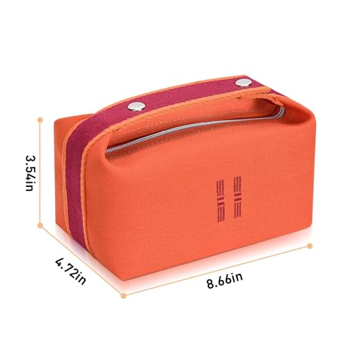 Fashion Makeup Bag for Women, Orange Red Canvas Make up Travel Bag, Hanging Cosmetic Bag Organizer for Wome