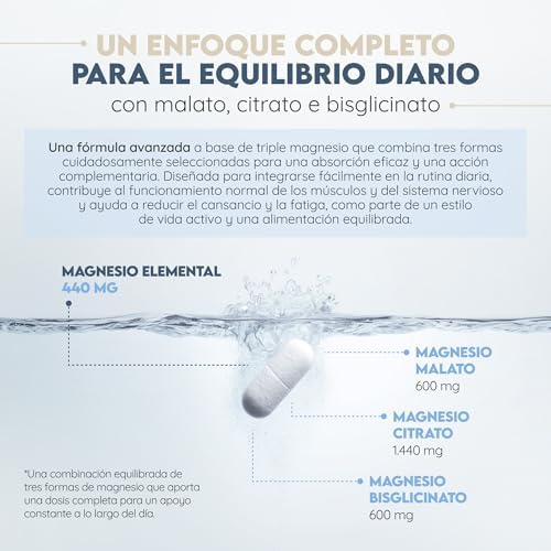 Citrato de Magnésio 1440mg + Bisglicinato de Magnésio 600mg + Malato 600mg. 440mg de Magnésio Elementar de Alta Biodisponibilidade. Reduz a fadiga, alivia as dores articulares e musculares. 3 meses. N 2