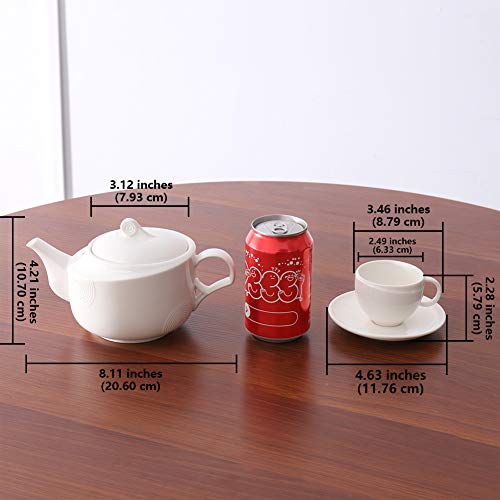 Tea Service Set, [3.4 OZ SMALL Cup], 77L Ceramic Tea Pot (22 OZ, 2.7 Cup), 4-Piece Tea Cups (3.4 OZ) and Saucers with Bamboo Display Stand - Modern Teapot, Tea Cups and Saucers Set for Home and Office - Thumbnail 3