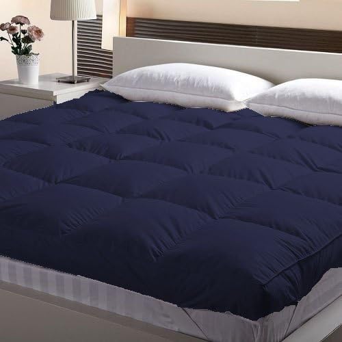 Linenovation Queen Size Bed Finest Imported Super Microfiber Mattress Padding/Topper-Dark Blue (60 * 78In)