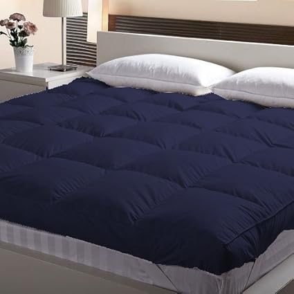 Linenovation Queen Size Bed Finest Imported Super Microfiber Mattress Padding/Topper-Dark Blue (60 * 78In)