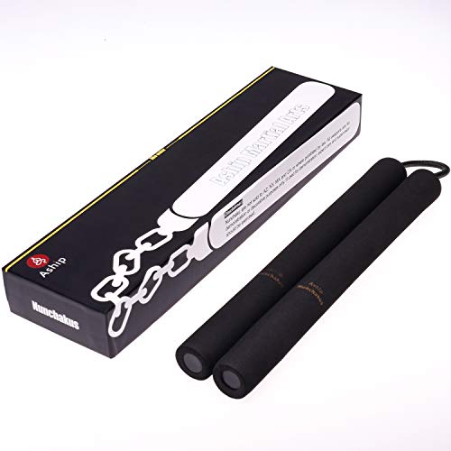 Aship Safety Foam Martial Art Sticks with Swivel Chain - Professional Design, Martial Arts Supply Karate Sticks for Beginner & Kids Practice and Training - Black 28CM/11” - Thumbnail 5