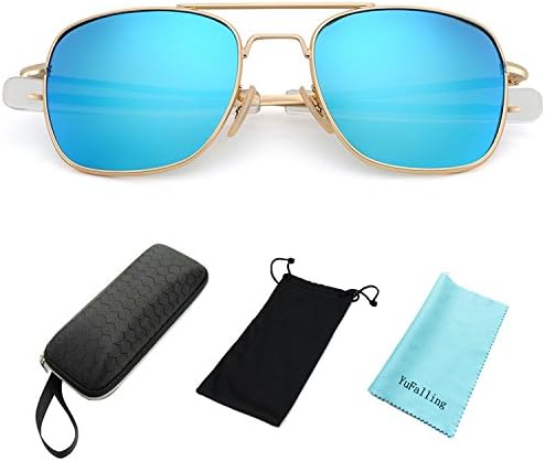 YuFalling Retro Polarized Aviator Sunglasses for Men and Women (gold frame/blue lens, 55)