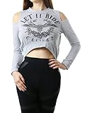 Sexy Open Shoulder Cropped Long Sleeve Top for Women (SMALL, GRAY-T14558)