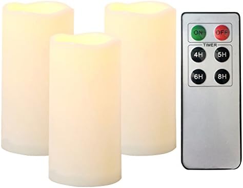 iZAN 3-Pack Outdoor Flameless LED Battery Operated Candles with Remote Waterproof Flickering Electric Pillar Candles for Halloween Chirstmas Home Wedding Party Festival Décor Long Battery Life 3”x6”