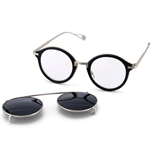 Dollger Double Lens Flip Dual Fashion Sunglasses Steampunk(Black Lens+Silver Frame)