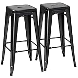Yaheetech 2 Pack Metal Bar Stools Vintage Counter Bar Stool Stackable Chairs Heavy Duty for Bistro/Patio/Café/Restaurant/Dining Room/Kitchen Black, 30