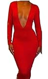 Sexy Women Bodycon Long Sleeve Deep V Neck Backless Fashion Party Club Mini Dress