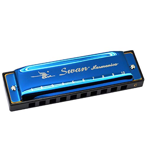 Harmonica Professional Harp Harmoc Key of C 10 Hole Polyphony Diatonic Mouth Organ with Case for Blues Folk Jazz Pop for Adult Kid Children Student Teaching Beginner Gift Blue