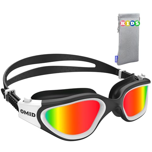 OMID Kinder Schwimmbrille, P2mini polarisierte Schwimmbrille bequem für Alter 6-14