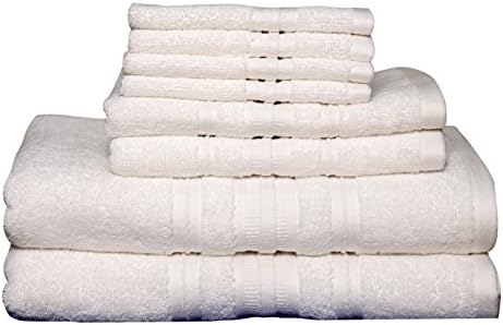 HERITAGE LINEN Premium 8 Piece Towel Set (White); 2 Bath Towels, 2 Hand Towels and 4 Washcloths - 100% Cotton - Super Soft and Highly Absorbent