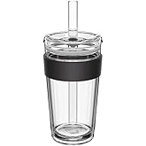 KeepCup Cold Cup - Longplay Double wall Glass Ice Coffee Tumbler with Lid and Straw - 16oz (454ml) - Black