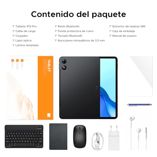 P13 Pro Tablet 13.4 Inch 120Hz Android 16, 48GB RAM + 256GB(TF 2TB) Tablet with Keyboard and Pen, T7280 Octa-Core, 12000mAh/18W, 16MP+8MP, Gemini AI, Widevine L1, Face ID, Dual SIM 4G, Black