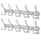 WEBI Flared Tri-Hook with 5 Coat Hat Hook Rack Towel Hanger Colset Organizer for Garage Storage, Home, Office Wall Mounted, Aluminum/Chrome Finish,2Packs