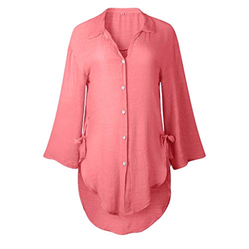 image for LBPSUUEW YEVS Women Blouse Loose Button Plus Size Long Shirt Dress Cot