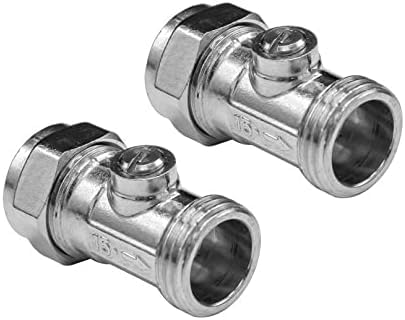 hep® 15mm x 1/2" Male Flat Faced Matt Chrome Service Isolationg Valve Suitable for Flexi Hose Pipes to Toilet, Basin, Kitchen Pack of 2