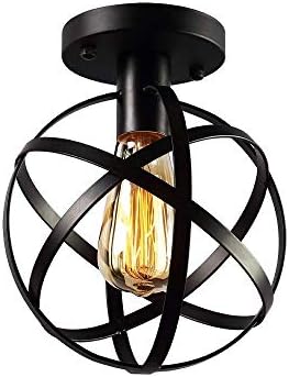 Industrial Vintage Pendant Lighting Semi Flush Mount Ceiling Light Lamp Fixture Hanging Chandelier(Black)