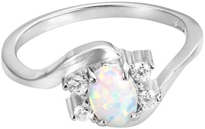 Oval Simulated Opal Swirl Tension Ring Sterling Silver (Color Options, Sizes 3-15)
