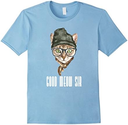 Mens Funny Cat "Good Meow Sir" Medium Baby Blue