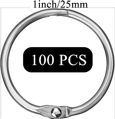 Elvyagod 100 Pcs Binder Rings, Loose Leaf Metal Book Silver Keychain Rings For Index Cards, Flash Notebooks, Photo Album, Scrapbook Diy Crafts, 1 Inch Diameter
