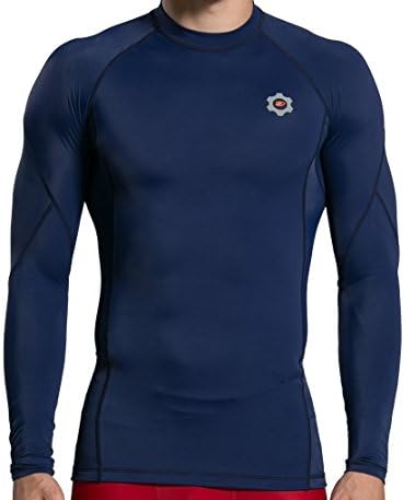 Mens Compression Long Sleeve Shirt, Stay Cool And Dry, Improve Workouts and Blood Circulation (Large, Navy)