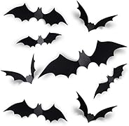 Coogam 60PCS Halloween 3D Bats Decoration 2021 Upgraded, 4 Different Sizes Realistic PVC Scary Black Bat Stick