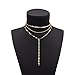 Geerier Exquisite Thin Layered Sequins Coin Choker Necklace Long Chain Pendant Necklace