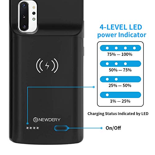 NEWDERY Galaxy Note 10 Plus Battery Case, Built-in 6000mAh Qi Wireless Charging Receiver Mode, Extended Backup Charger Case for Samsung Galaxy Note 10 + 5G
