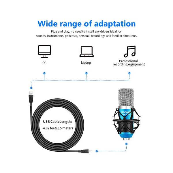 Neewer USB Mikrofon für Windows und Mac mit Aufhängung Scheren Armständer, Shock Mount und Tisch Montage Klammer Set für… – Bild 4