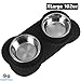 Large Dog Bowls & Mat Set - 2 Large Capacity, Removable Stainless Steel Bowl Set in a Stylish No Mess, No Spill, Non Skid, Silicone Mat. Food & Water Bowls for Medium to Large Dogs - 108oz Black