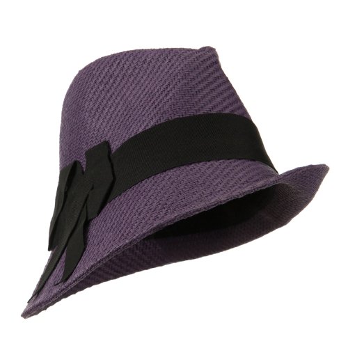 Toyo Asymmetric Big Bow Straw Hat - Purple OSFM