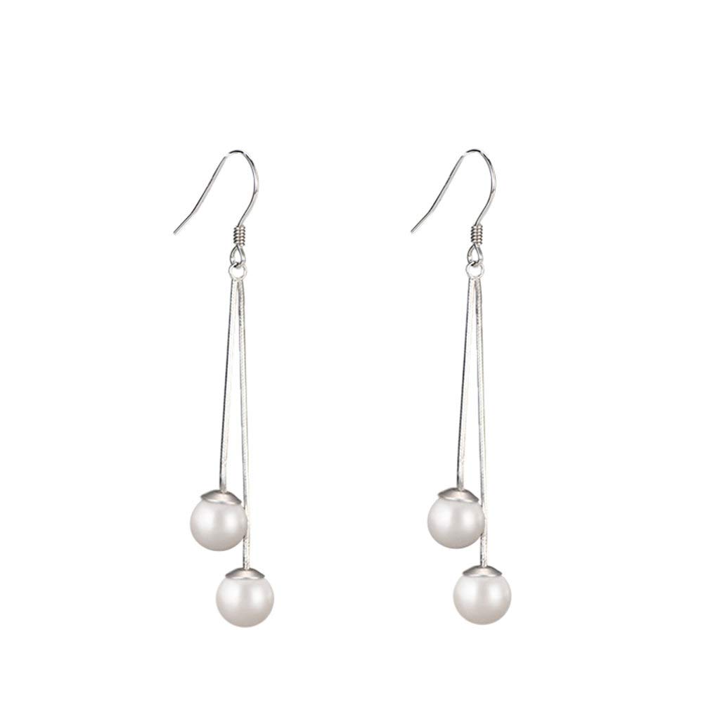 Sterling Silver Freshwater Pearl Threader Dangle Drop Earrings Long Chain Hook Earring for Women Girls