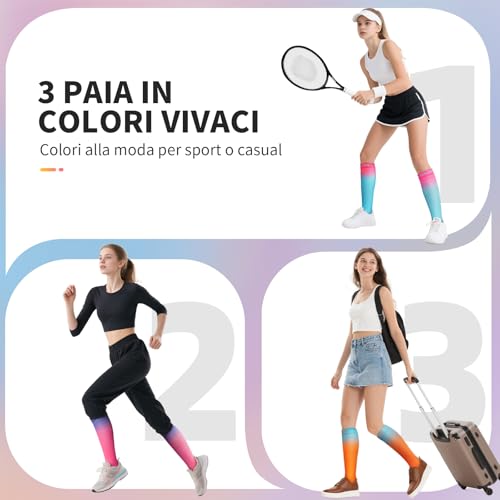 CAMBIVO Graduated Compression Socks Women Men 3 Pairs Compression Knee High Socks 15-20 mmHg, Breathable Long Elastic Socks for Yoga, Cycling, Sports, Travel, Fashion, Varicose Veins and Recovery