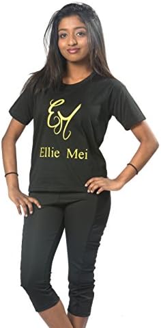 Ellie Mei Women's Active Wear Black Midi Mesh Slim Stretch Yoga Legging with Two Side Pockets Item No: EM180019 (L)