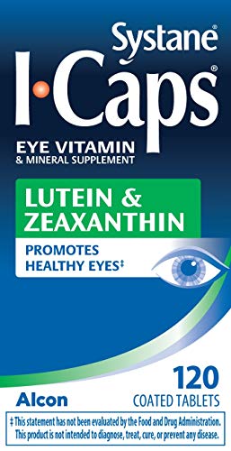 systane icaps suplemento de vitaminas y minerales para los ojos, fórmula de luteína y zeaxantina, 120 tabletas recubiertas