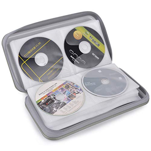Fanspack CD Case, 80 Capacity DVD Case DVD Organizer CD Holder Case CD Storage Case Hard Plastic DVD CD Wallet (Grey)