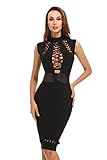 Whoinshop Women's Rayon Lace Up Open Front High Neck Clubwear Midi Party Bandage Dress