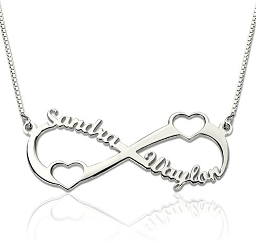 Personalised Name Necklace Sterling Silver Double Heart Infinity Names Necklace