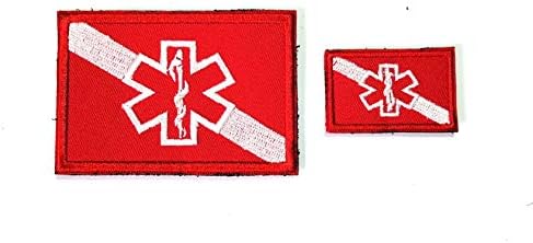 B74 Scuba Diving Diver Flag Rescue EMT EMS Embroidered Morale Patch 2 Pcs 3X2 inch and 1.5X1 inch Hook Backing