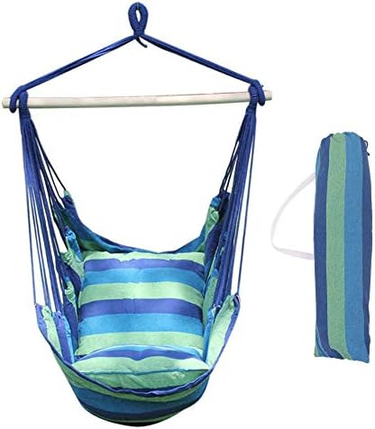 Whamsha Hammock Swing Chair, Soft Cushioned Rope Hanging Swing Set, Garden Hanging Rope Hammock Chair Porch Swing Seat for Yard Porch Patio with Two Cushions