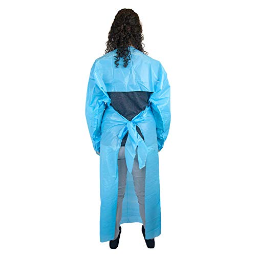 SAFE HANDLER Disposable Sleeve Gown | Open Back with Thumb Loops, 0.5 MIL, Blue, 25 Count - Thumbnail 2