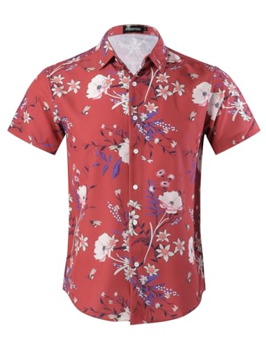 Allsense Men's Short-Sleeve Hawaiian Shirt, Red/Purple, 4XL at Amazon
