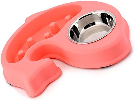 SHAOLIN Slow Feed Dog Bowl with Stainless Steel Dog Water Bowl Slow Eating Bowl for Dog Cat and Pet (Pink)