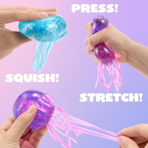 JOYIN 3PCS Jellyfish Stress Relief Toys, Jellyfish Glitter Squishy Toys, Slow Rising Toy for Kids Adults, Anxiety Relief Fidget Toy, Soft Squeeze Decompression Dough for Gifts, Party Favors