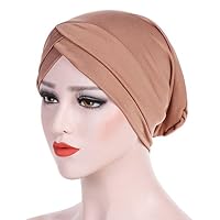 Unpara India Africa Muslim Ruffle Turban Hat Head Wrap Summer Cap for Women (Khaki)