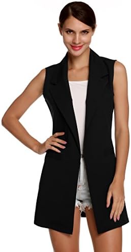 Asatr Ladies Oversized Lapel Open Longline Sleeveless Duster Blazer Jacket Coat