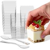Exquisite Mini Dessert Cups with Spoons 400 Pcs - 3.6 Oz Square Plastic Dessert Cups Disposable with Tasting Spoons 200 Sets | Mini Parfait | Appetizers for Party