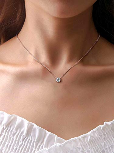Women Crystal Pendant Necklace with Rose Gold Silver Chain Cubic Zircon Necklace for Sisters,Mom,Gift Box